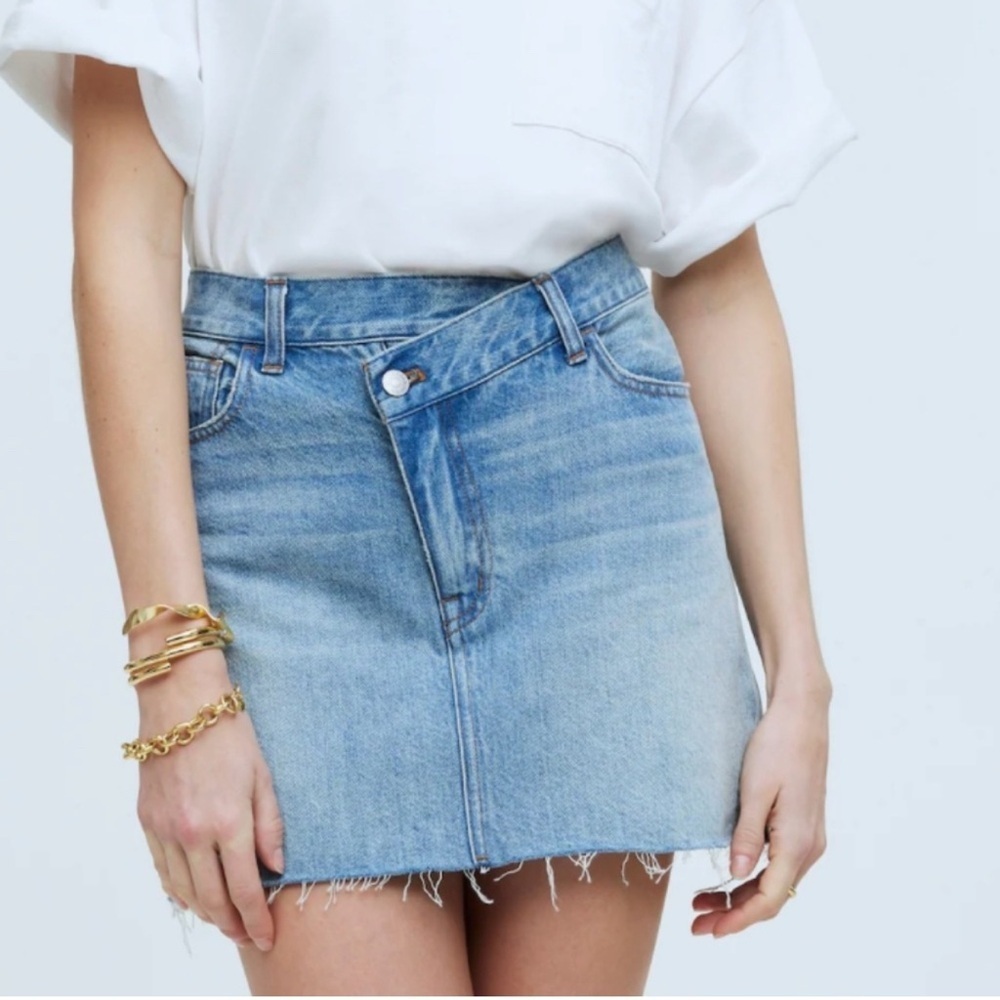 Madewell Denim Crossover-Waist Mini Skirt Womens Size 30 Blue Cotton Pockets